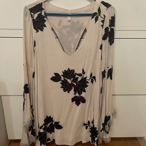 Ivory Free People Mini Dress with Dark Flowers